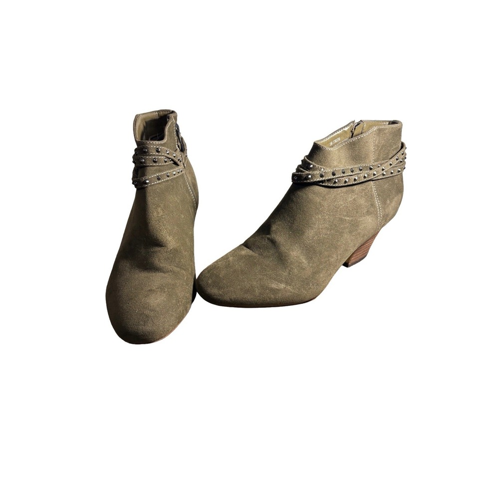 Cato Army Green Suede Studded Ankle Boots Women's 10 Moto Grunge Short Strappy